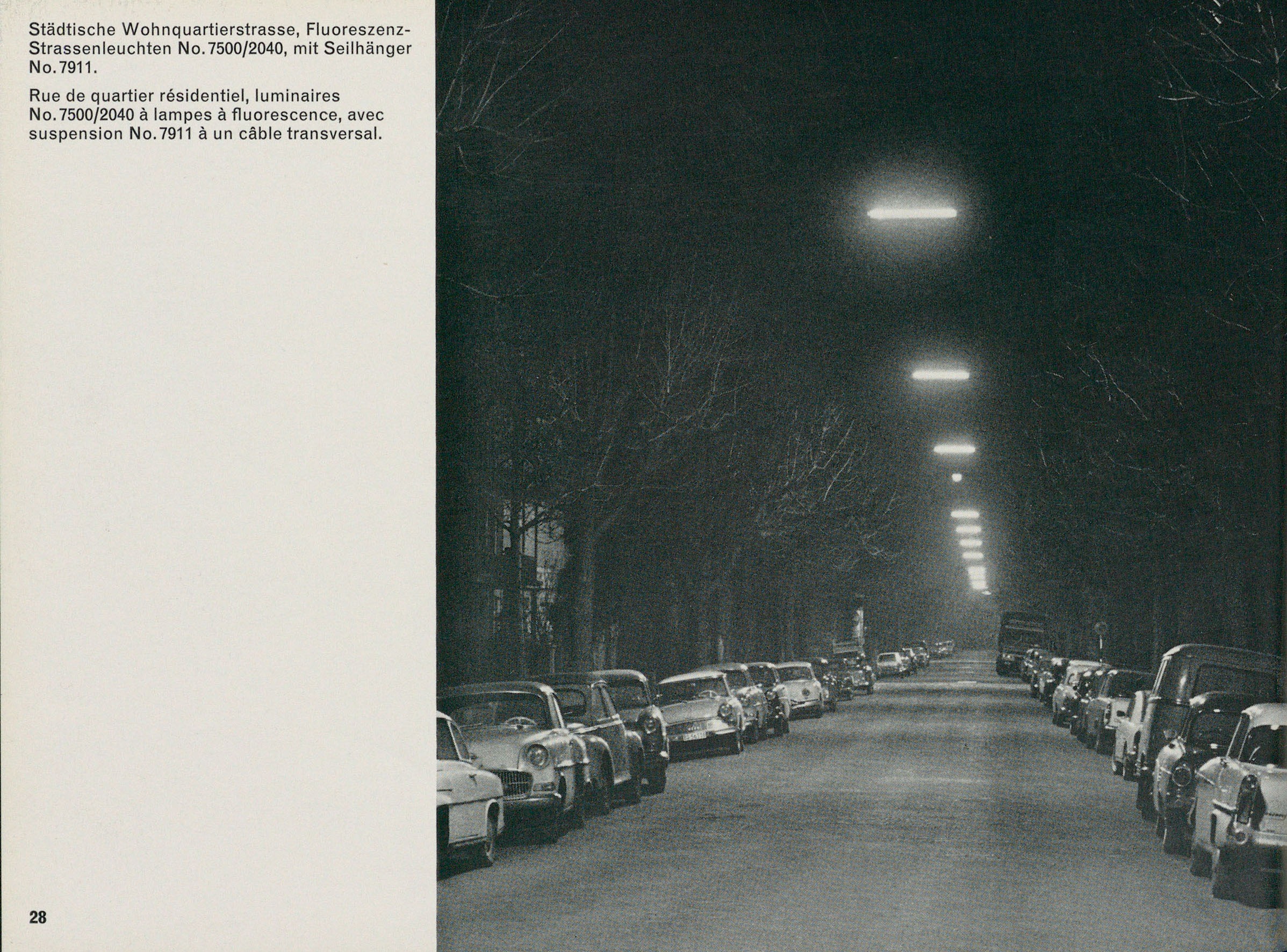 Fluoreszenz-Strassenleuchten in einer Quartierstrasse. Bild aus: Katalog 