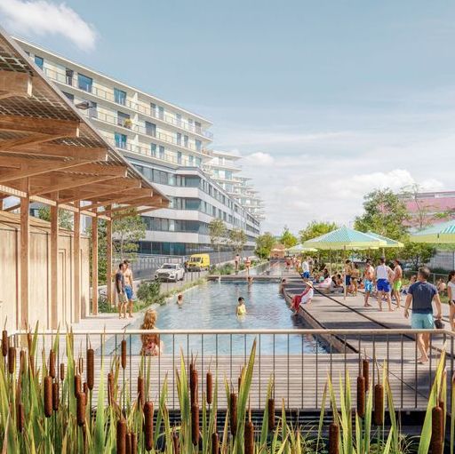 Wo einst Güterzüge rollten, entsteht in einer ehemaligen Eisenbahnrampe bis Sommer 2027 der längste Naturpool der Schweiz mit einer Länge von 170 m.